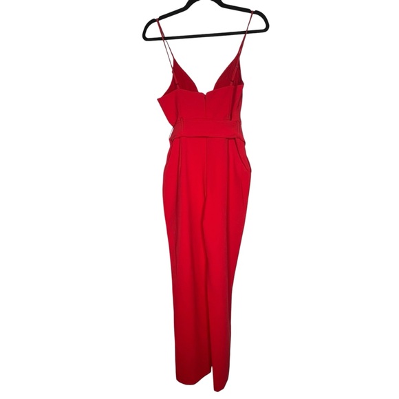 NBD NWT Cherry Red Reagan Belted Deep V-Neck Sleeveless Jumpsuit Size S - Picture 3 of 10